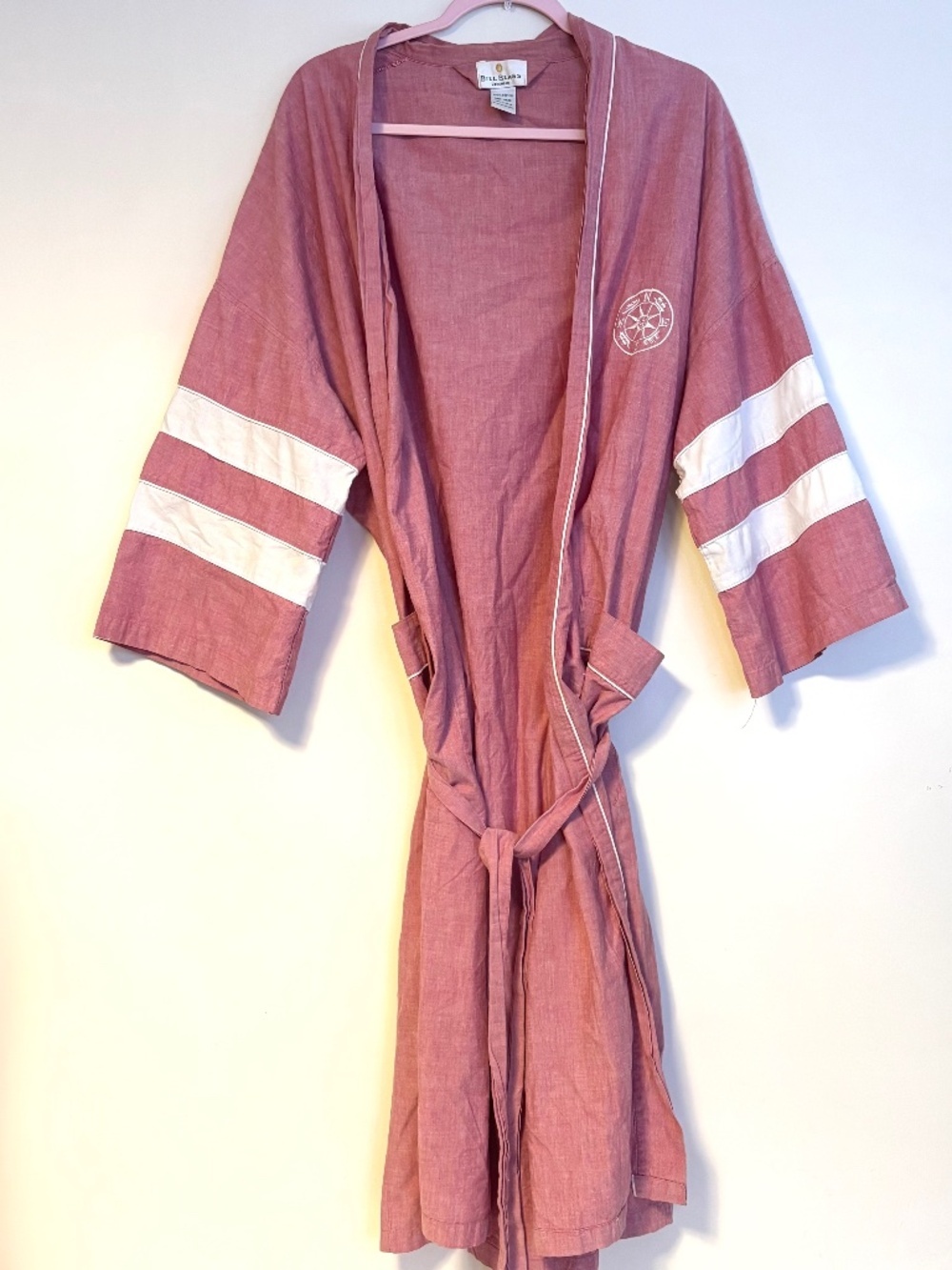 Bill Blass Menswear Cotton Linen-Style Lounge Sleep Robe Red Compass Mens OS